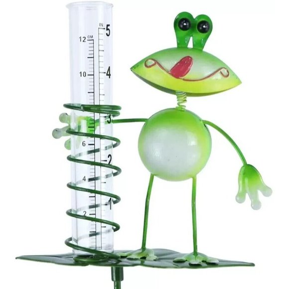 Rain Gauge Garden Metal Stake Frog Decorative Outdoor Yard Decor - Picture 1 of 11
